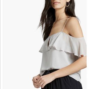 Lucky Brand Grey Ruffle Sleeve Cold Shoulder tank